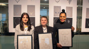 Three student award winners of BAJ and luxury Jewellery house Graff collaborative fine jewellery project.