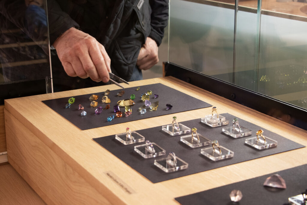 Jewellery display, colourful array of gemstones from Martin's Gems